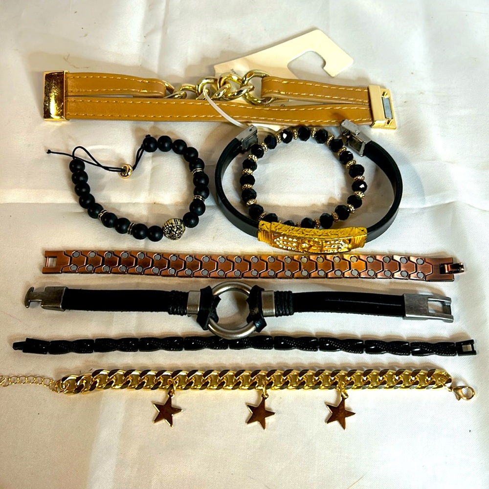 8 Bracelets.Gold/Black/Tan/Copper NWT